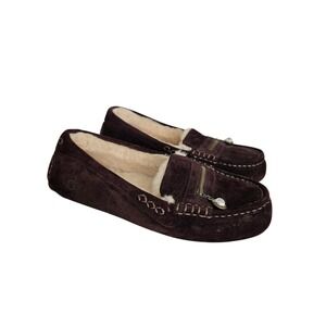 UGG Australia Ansley Zipper Crystal Brown Suede Moccasin Slippers Womens Size 7